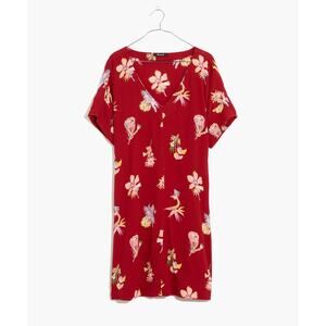 Madewell Women's Novel Floral Shift Dress in Bird of Paradise‎ Red Size Large